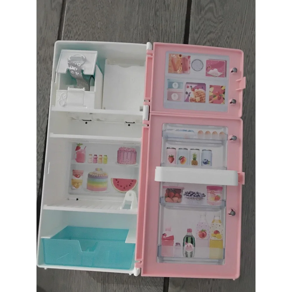 Pink Mini Fridge Dollhouse‎ Accessory Retro Style Refrigerator RL